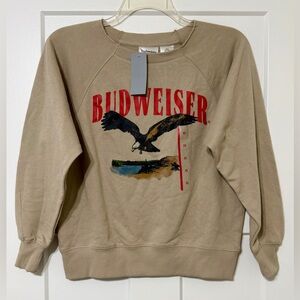 Budweiser Tan Crewneck Sweatshirt with Red Logo and Eagle Graphic - XS